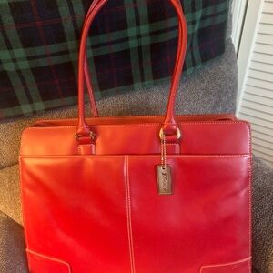 Red Faux Leather Tote Bag